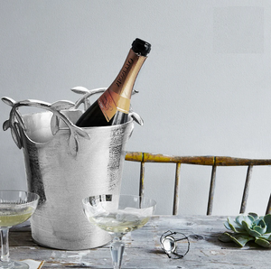 Seau à glace rond en métal laiton AK avec poignée en feuille de grande capacité fini argent pour bar et hôtel - Product Image 1