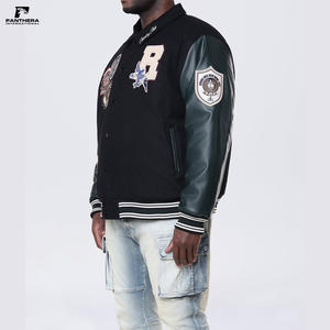 แจ็กเก็ตเบสบอลสีดำวินเทจสำหรับผู้ชายเสื้อแจ็กเก็ตหนังแท้แขนเสื้อเลตเทอร์แมนสำหรับผู้ชายเสื้อผ้าฤดูหนาว - Product Image 3