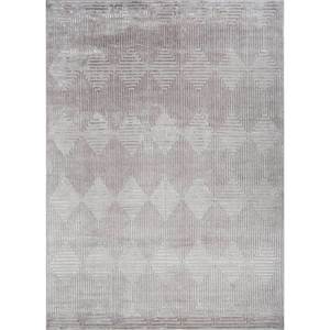 Tapis de salon géométrique gris et noir noué à la main en laine et soie de bambou - AIWB-3030 - Product Image 1