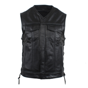 Chaleco de Cuero Profesional para Motocicleta, Chaleco de Cuero Vacuno Negro Perforado con Logotipo Personalizado, Ropa Exterior Informal de Invierno - Product Image 1