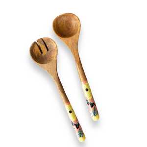 Lot de 3 bols en bois de mangue pour salade de fleurs et mélodie avec cuillères de service pour la maison et la cuisine - Product Image 4