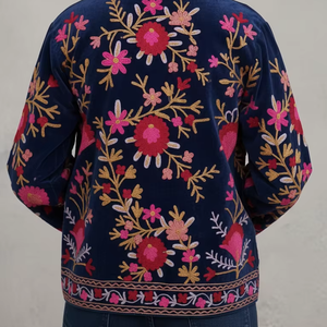 <b>Velvet</b> Suzani Embroidered Winter Short Jacket Breathable Party Wear <b>Coat</b> for <b>Women</b> - Product Image 3