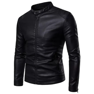 Chaqueta de invierno para hombre hecha a medida más vendida, chaqueta de moda para hombre de cuero genuino con cuello levantado y lona negra - Product Image 5