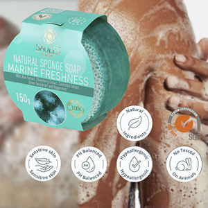 Jabón Sólido Premium Hecho en la UE de Alta Calidad, Marca Privada, Venta al por Mayor, Frescura Marina, Hidratante, con Ingredientes Herbales y Esponja - Product Image 3