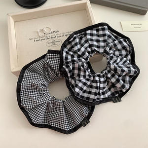 Coleteros a cuadros, bandas elásticas para el cabello para mujeres y niñas, coletero a cuadros en <span class=keywords><strong>blanco</strong></span> y negro, suaves sujetadores de cola de caballo - Product Image 2
