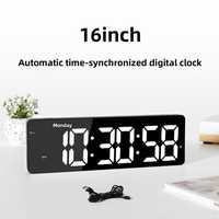 Jam Dinding Digital 16 Inci Otomatis Tersinkronisasi Waktu dengan Layar LED, Kalender, dan Temperatur untuk Rumah atau Kantor