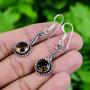 Bijoux pour femmes Boucles d'oreilles en argent style bohème Bijoux en argent sterling 925 Quartz fumé Pierres précieuses Tendance Boucles d'oreilles faites à la main Cadeau - Product Image 3