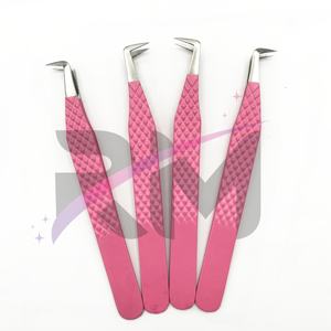 Pinzas Profesionales RMI de Alta Calidad para Extensión de Pestañas, Acero Inoxidable Antiestático, Duraderas, con Punta de Diamante Plateada y Agarre Rosa - Product Image 6