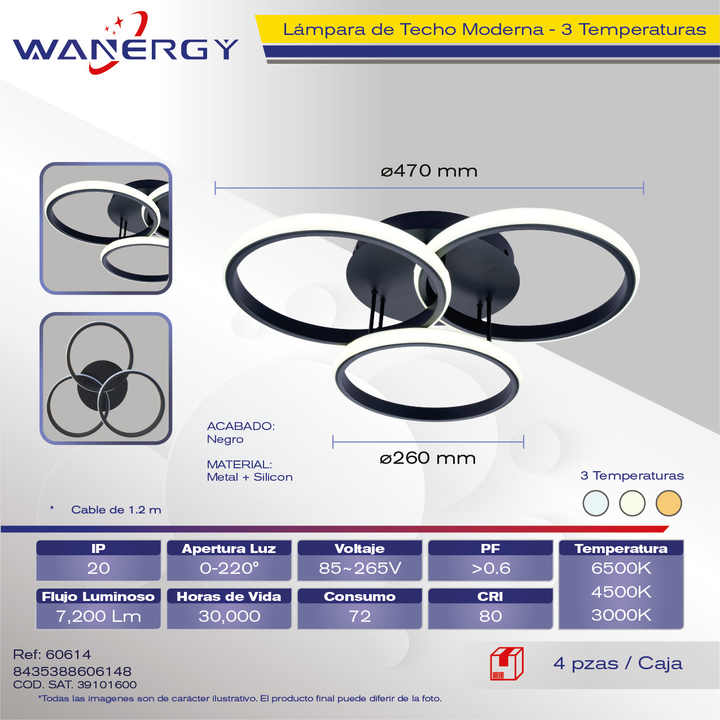 Modern Metal and Silicon Pendant Lamp with Three Temperatures for Decorative Ceiling Lighting