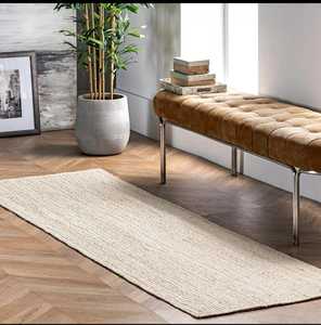 พรมปอกระเจาสีขาวทำด้วยมือพรมถักลายธรรมชาติบริสุทธิ์แบบนามธรรมปรับแต่งได้สำหรับห้องนั่งเล่น - Product Image 4