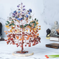Arbre de l'Amour Sculpté en Pierres Précieuses des Sept Chakras Naturels, Base en Tranche d'Agate, Feng Shui Indien, Arbre à Argent en Cristal 7 Chakras, Bonsaï de Guérison