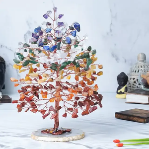 Arbres de pierres précieuses naturelles à sept chakras avec base de tranche d'agate Figurine Feng Shui inde guérison 7 chakra cristal argent arbre bonsaï - Product Image 5