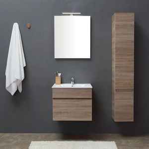 Mueble de Baño Minimalista de Tres Piezas Shanghai Oak de 60 cm, Colgante de Pared, con Cajón, Espejo y Lavabo - Product Image 2