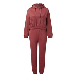 Conjuntos de chándales de talla grande para mujer de Color sólido nueva moda transpirable 100% algodón excelente calidad invierno patrón a cuadros elástico - Product Image 2