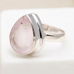 Bague en argent sterling 925 avec quartz rose naturel serti clos, pierre de naissance de janvier, forme poire, cadeau de mariage, bijou - Product Image 3