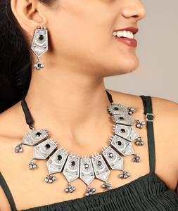 Oxidized Antique <b>Silver</b> Tribal Women <b>Necklace</b> <b>Set</b> Handmade Jewelry Gift for her - Product Image 1