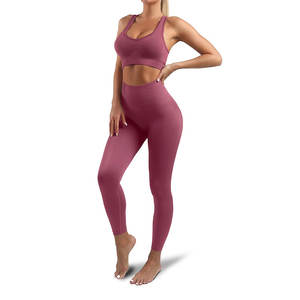 Ropa deportiva de cintura alta, conjuntos de Yoga de 2 piezas/ropa deportiva de talla grande personalizada para mujer al por mayor, Parte delantera transpirable - Product Image 1