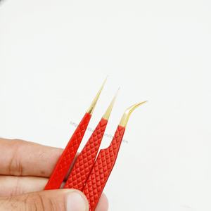 แหนบต่อขนตาทำจากสเตนเลสอุปกรณ์แต่งขนตาสีแดง - Product Image 1