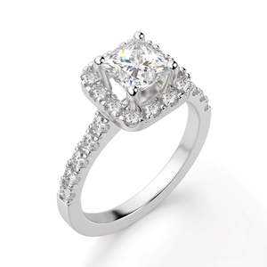 Anillo de compromiso de diamante Halo de corte princesa para mujer - Product Image 3