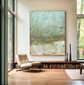 Quadro su Tela Verde Rustico Invecchiato, Arte Astratta per Arredamento Casa, Dipinto a Olio Originale Fatto a Mano, Moderno Quadro da Parete - Product Image 5