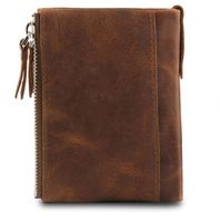 Porte-monnaie à glissière en cuir Vintage de haute qualité pour hommes en cuir véritable courte longueur avec fermeture à bouton RFID sûr