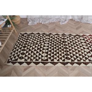 3.1x7.3 ft Vintage Rug, Kilim Rug, <b>Brown</b> Check Rug <b>Wool</b> - Product Image 5