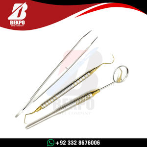 Kit d'examen dentaire de base 3 pièces doré : Miroir, Pince à épiler et Porte-coton - Product Image 6