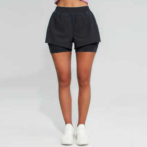 Double Layer Sport Shorts High Waist <b>Elastic</b> Quick Dry Solid Color Shorts Knitted 100% Spandex Polyester Tight Shorts Unisex - Product Image 1