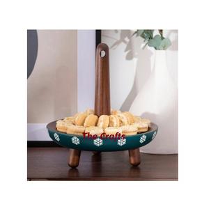 Bol de service au chocolat en bois et en cuir fait à la main forme ronde servant des collations à dessert bol pour la vaisselle - Product Image 5