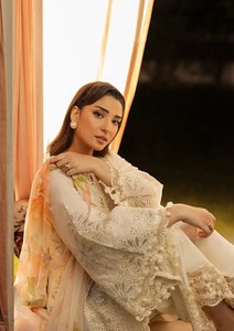 Robe de soirée de luxe pour pelouse USA Pakistanaise Prêt à porter Été pour les femmes Dentelle à manches longues au genou conçue par un designer pakistanais - Product Image 5