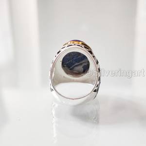 Vente en gros de bagues pour hommes, pierres précieuses afghanes naturelles, lapis lazuli, pierre de naissance, bijoux arabes de toutes tailles, bague en argent sterling 925 - Product Image 6