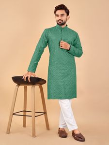 Pijama Kurta bordado de tela de algodón especial para festivales para hombres, nueva venta en línea, ropa India pakistaní con trabajo de espejo - Product Image 6