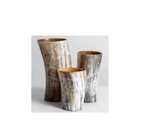 Vases décoratifs modernes et uniques en corne de buffle pour la décoration intérieure et base en bois et couleur corne naturelle