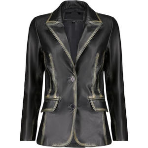 Vente en gros Blazer en cuir de cognac de haute qualité pour femmes manteau décontracté pour femmes en cuir véritable OEM manches longues logo personnalisé - Product Image 4