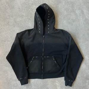 Sweat à capuche vintage délavé pour homme, de haute qualité, en coton français lourd, fermeture éclair, broderie 3D personnalisable, hiver - Product Image 5