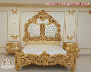 Juego de dormitorio tallado a mano para el hogar europeo, dormitorio europeo con pulido dorado, lujosos muebles de dormitorio tallados a mano - Product Image 4