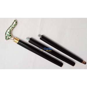Mango de diseño de hoja pulida de latón, bastón de madera plegable negro, actividades de senderismo, artículo de regalo para abuelo y abuela - Product Image 2