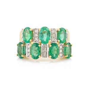 แหวนแต่งงานเพชรและมรกตแท้ทรงรีแฮนด์เมดสไตล์วินเทจคลาสสิกสำหรับผู้หญิงเครื่องประดับทองสีเหลือง14K สำหรับผู้หญิง - Product Image 1