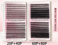 Set Bulu Mata Palsu Gaya Padat Tersegmentasi Eropa & AS 30D40D50D60D80D, Pita Plastik Hitam, 300 Rambut Sintetis