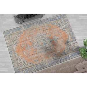 Tapis imprimé antidérapant pour animaux de compagnie, style ferme turque, petit tapis de salle à manger, médaillon orange, violet, tapis gobelin - Product Image 3