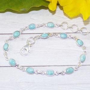 Larimar Gemstone Engagement Gift Solid 925 Sterling Silver Handmade Fine Silver Tennis <b>Bracelet</b> Jewelry Sterling Silver Jewelry - Product Image 5