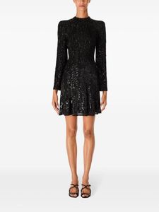 เดรสผ้าชีฟองลูกปัดสีดำทำด้วยมือสำหรับผู้หญิงกระโปรงสั้นคอกลมลำลองแขนยาวชุดปาร์ตี้เซ็กซี่กำหนดเอง - Product Image 5