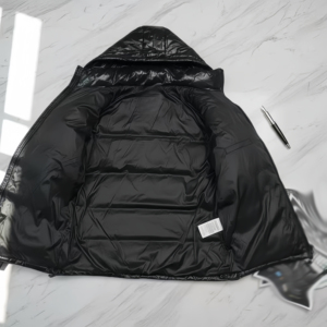 Doudoune matelassée noire brillante à capuche imperméable pour l'hiver, manteau d'extérieur épais, marque privée - Product Image 5