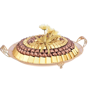 Plateau de service de chocolat en métal doré de qualité supérieure avec poignée Présentoir de chocolat de plateau en métal de grande qualité pour la célébration de l'Aïd - Product Image 1