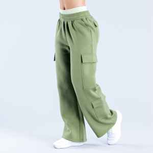 OEM Manufacturer Mid Waist Streetwear Flare Pants <b>for</b> <b>Women</b> Straight Wide Leg 100% Cotton Breathable Summer Pants with Pockets - Product Image 4