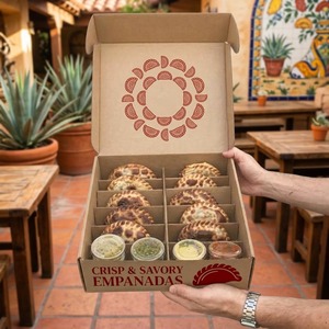 Boîte à emporter pour empanadas avec logo personnalisé, avec compartiment pour sauce et séparateurs, en carton, pour emballages de nourriture rapide à emporter - Product Image 3