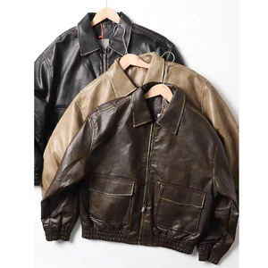 Chaqueta cortavientos de invierno lavada de cuero puro con cuello levantado para hombre, ropa de calle transpirable personalizada de fabricante - Product Image 1