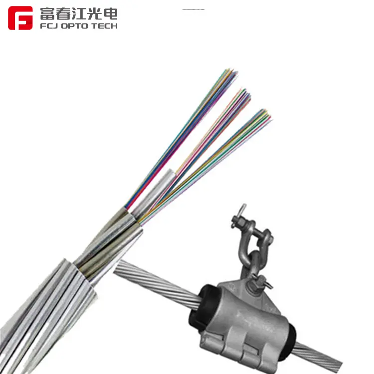 FCJ OPGW cable price Aerial Overhead Power Ground Wire G652D G655 G655C Stranded 12 24 36 48 Core Fiber Optic Cable