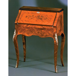Classic Brown Real Wood Veneer Curved <b>Secretary</b> <b>Desk</b> with European Detailing Compact Design 1-Year Warranty - Product Image 2