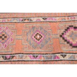Alfombra Turca, Alfombra de Pasillo de 2.6x9.9 pies, Alfombra Vintage de Lana con Diseño Floral Naranja - Product Image 5